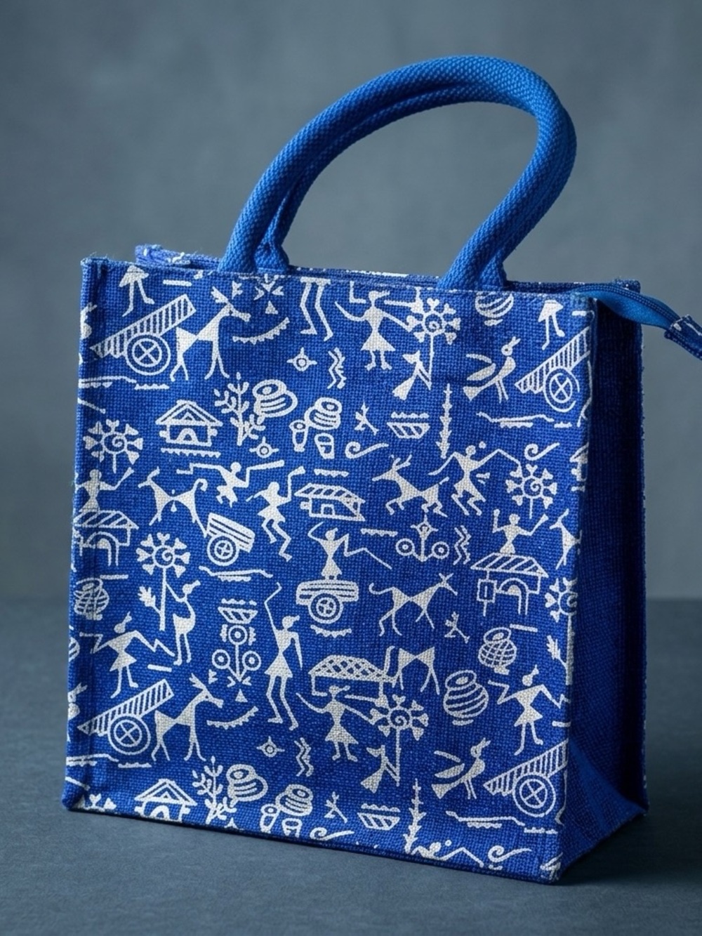 Blue Printed Canvas Tote with White Motif - Everyday Carry